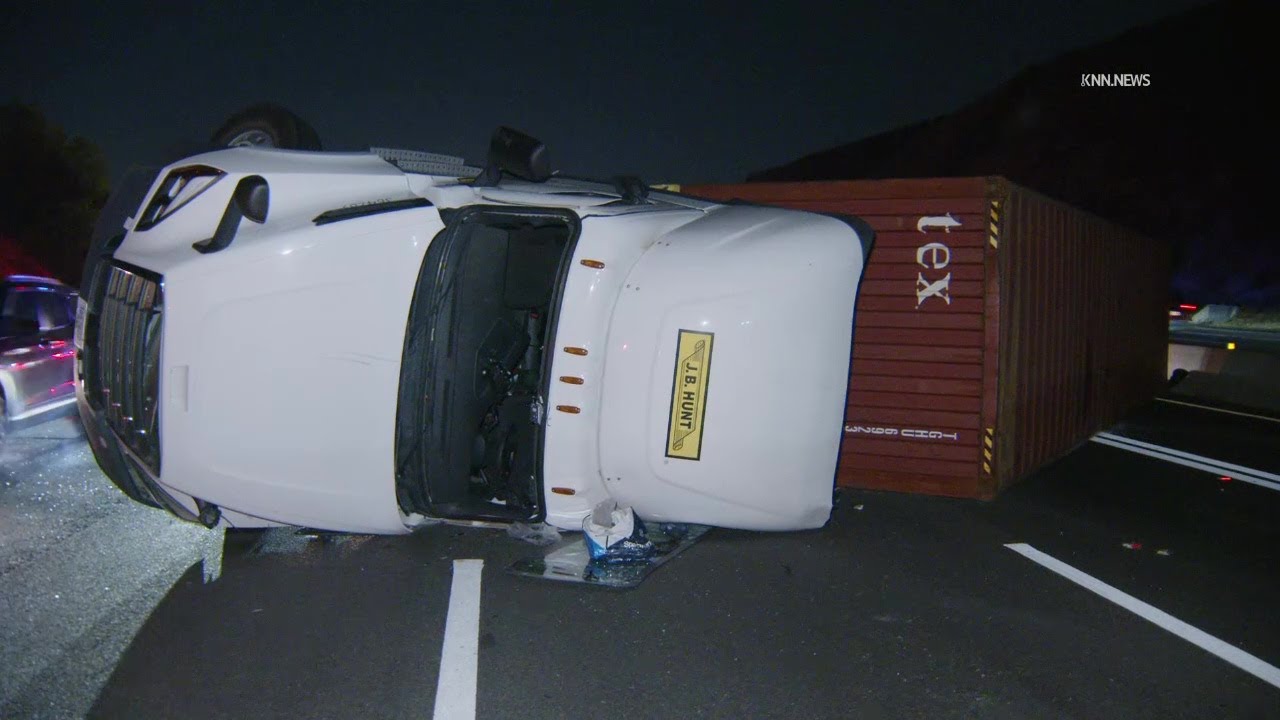 Crash Involves Overturned Semi-Trailer on Eastbound 60 Freeway in Diamond Bar
