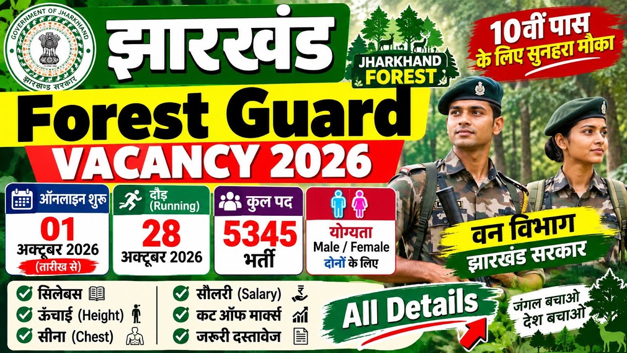 Jharkhand Forest Guard Vacancy 2026 | Online Date 01 October से | Running 28 October | 5345 भर्ती |
