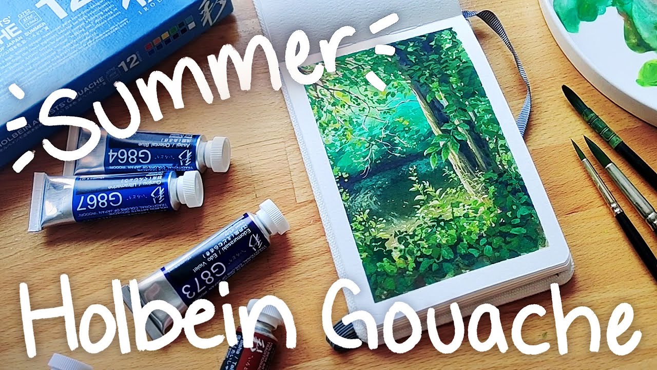 Пробую набор летних гуашевых красок Holbein — образцы, процесс рисования и отзыв!