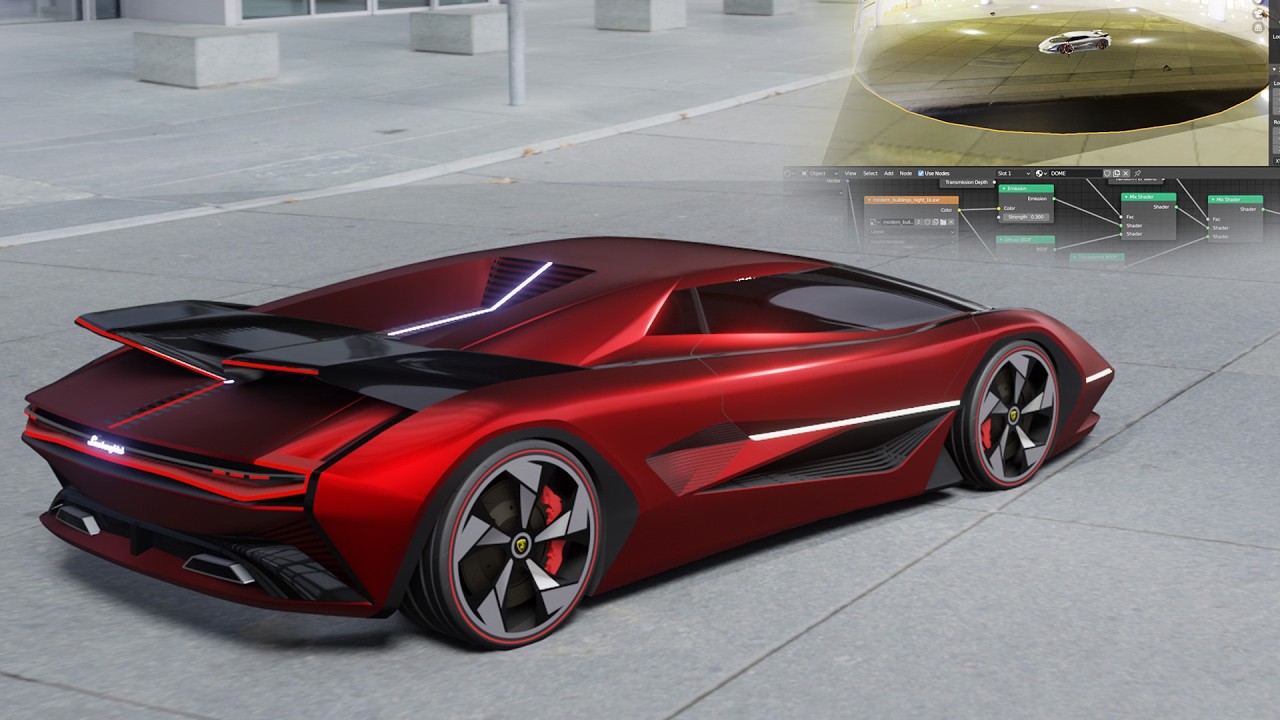 Мой концепт-кар Lamborghini: 3D-анимация купола и настройка в Blender Eevee. Спасибо @MediaWayUKLtd