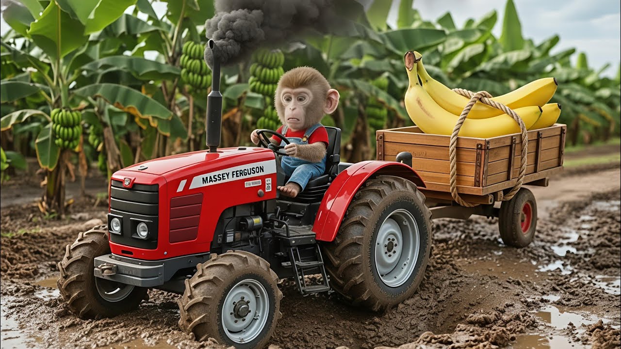 बन्दर का मिनी ट्रैक्टर फंसा कीचड़ में// Bandar tractor Mini cartoon video