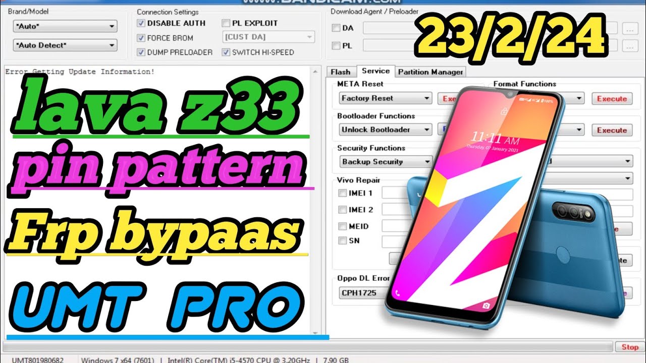 Lava Z33 Lex402 password unlock & frp unlock UMT !! lava z33 up government phone unlock easy mathad