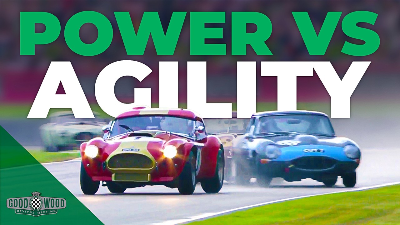 Amazing Cobra vs E-type lead battle nearly ends in DISASTER at Goodwood
