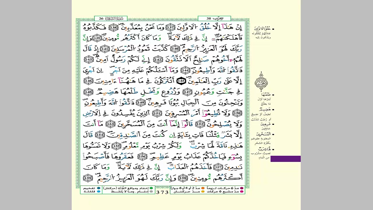الثمن 1 من الحزب 38  مكرر 7 مرات من المصحف المصور برواية ورش عن نافع للقارئ الشيخ العيون الكوشي