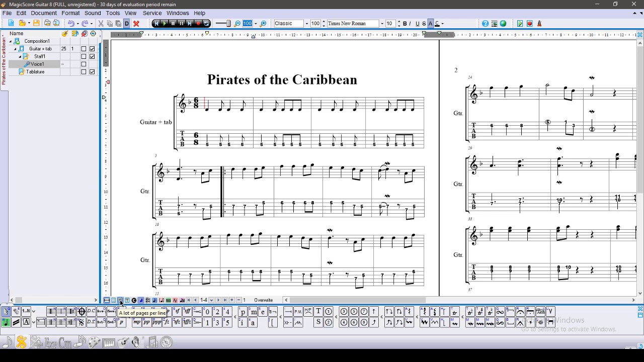 Keyboard input Pirates of the Caribbean  in MagicScore Guitar 8