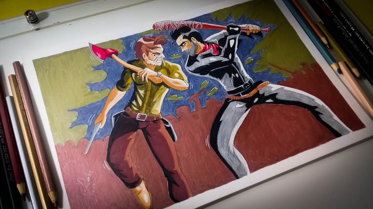Desenhando Rick & Negan e Colorindo com l&aacute;pis de cor - Fanart Exclusiva The Walking Dead