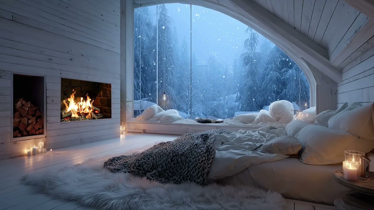 🔥🎹 Soothing Winter Piano Lounge | 4 Hours of Fire & Snowfall Sounds to Boost Focus & Improve Mood