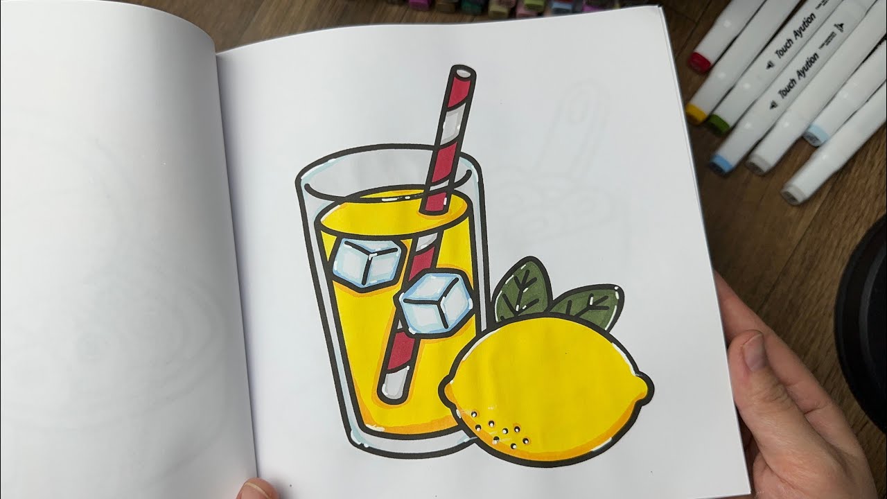ASMR RELAX - Food, Drink & Sweets Coloring Book | Super Satisfying Bold Easy Lemon Page