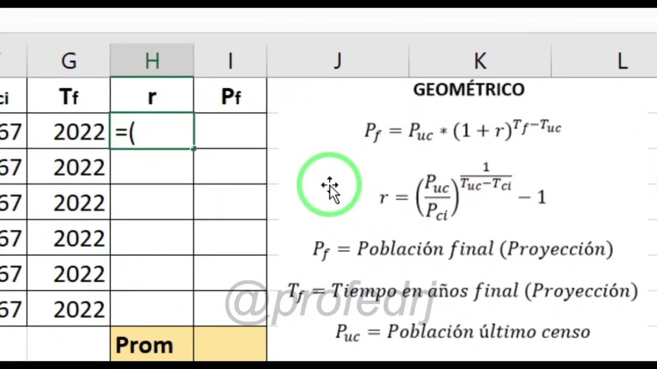 Proyección poblacional utilizando el método Geométrico en Excel
