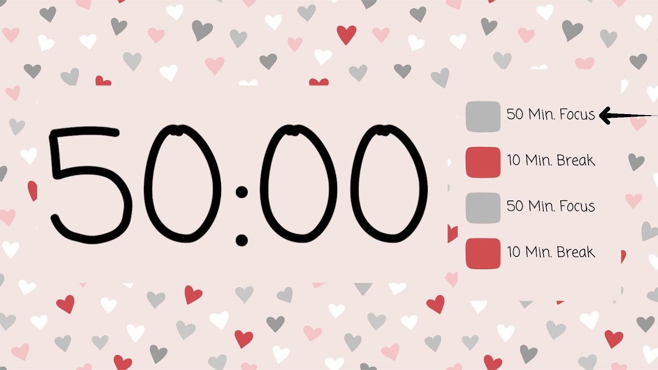 ✨ 2-Hour Pomodoro Countdown Timer | 50-Min Focus & 10-Min Breaks | Minimalist Design ✨