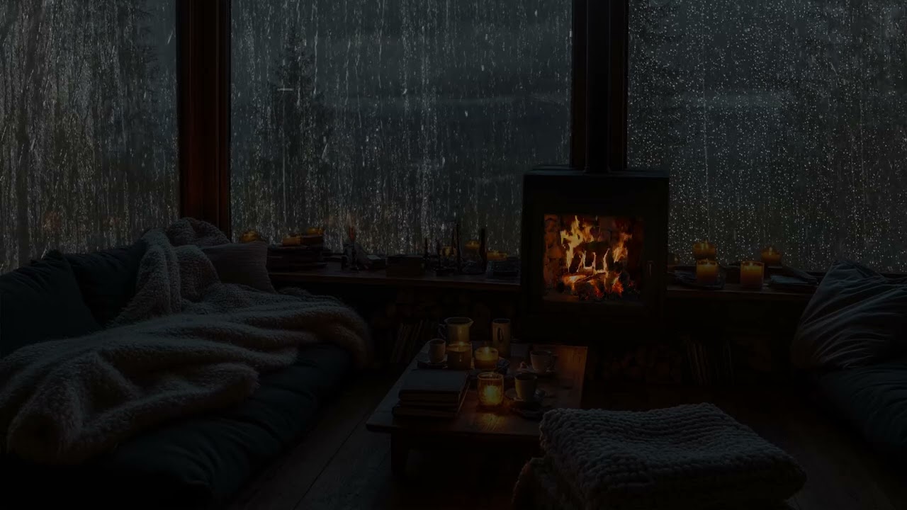 Autumn Cabin Rain 🌧️🍂 – Crackling Fireplace and Cozy Ambience for Sleep, Study & Relaxation