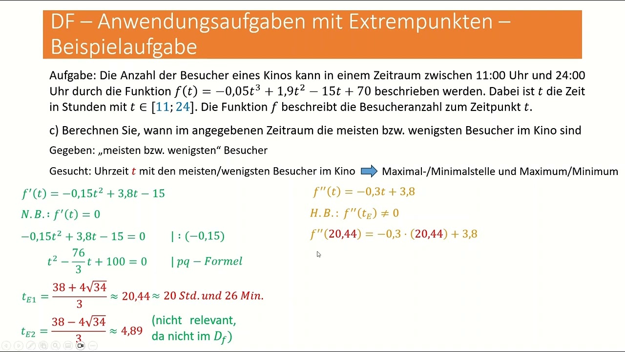 12.Anwendungsaufgaben Differentialrechnung - Beispielaufgabe Teil 2 - 12 FOS - Hessen