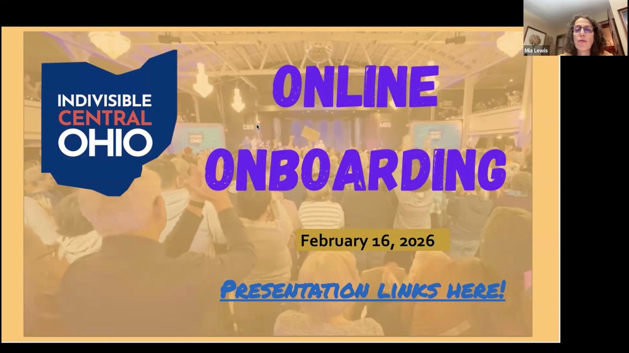 Онлайн-тренинг организации Indivisible Central Ohio, февраль 2026 года.