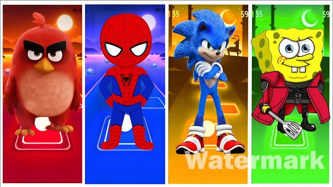 Tiles hop Sponge bob vs Sonic Spiderman vs Angry Birds EDM RUSH song (Cover ) #coffindance