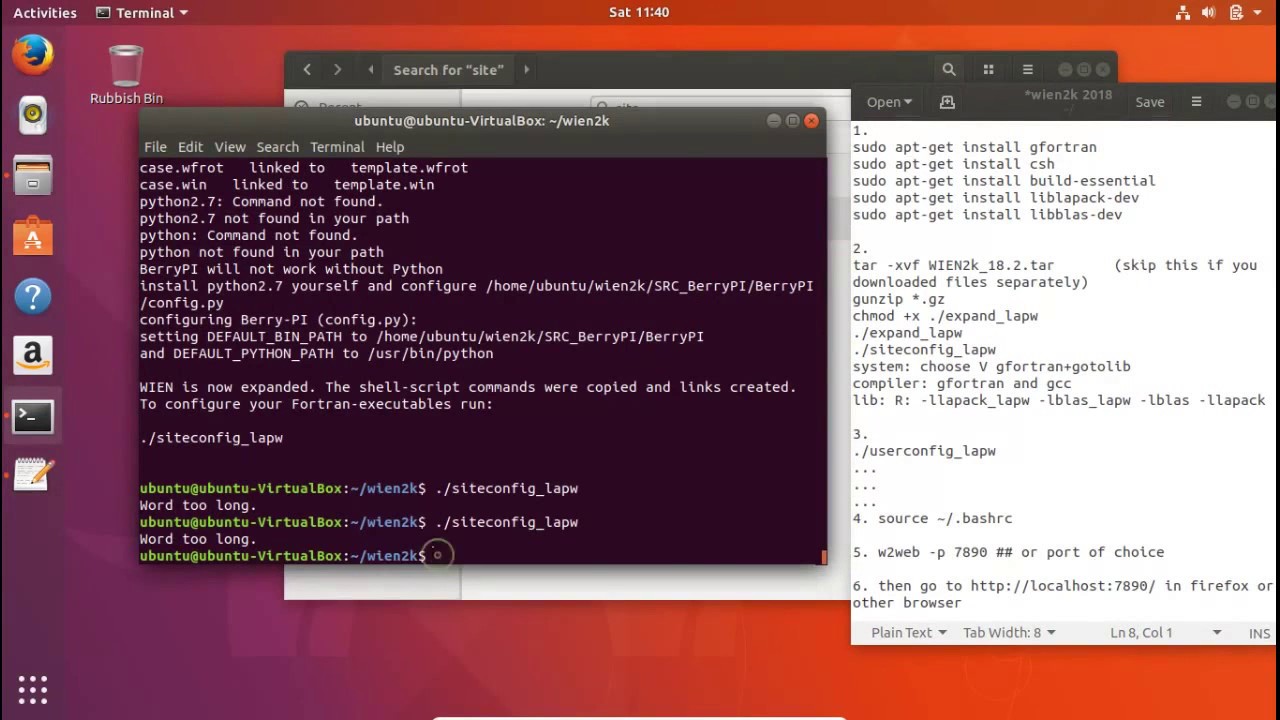 starting wien2k setup, siteconfig lapw, word too long error solved