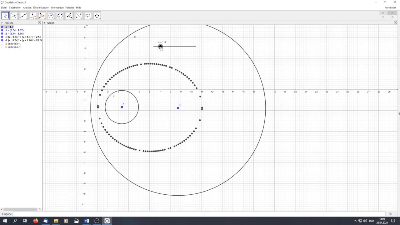 Gärtnerkonstruktion der Ellipse mit Geogebra