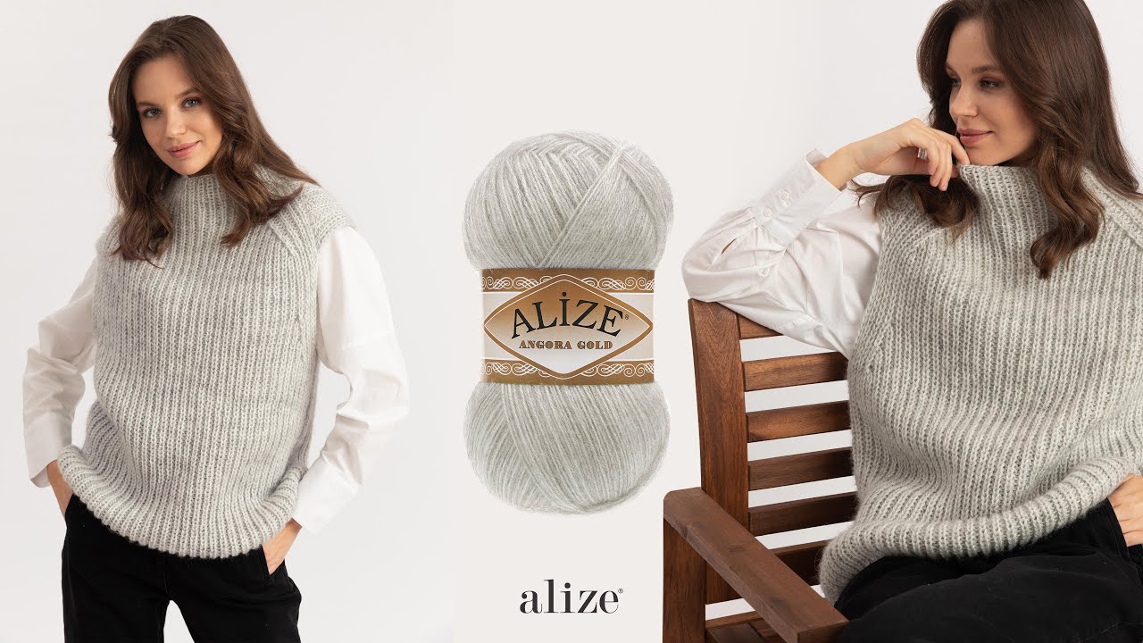Свитер Fisherman's в рубчик с Alize Angora Gold