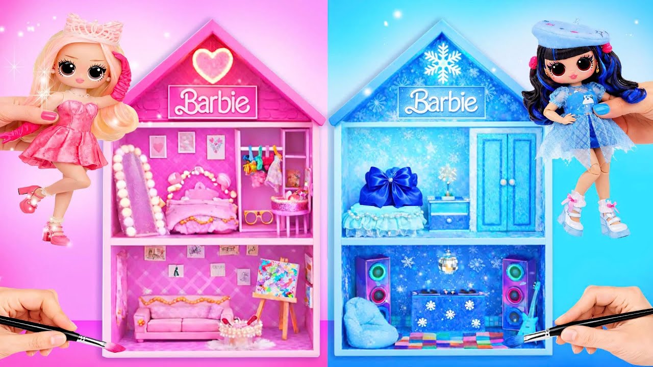 We Build Pink vs Blue Doll House for Barbie | DIY Dollhouse Mini World