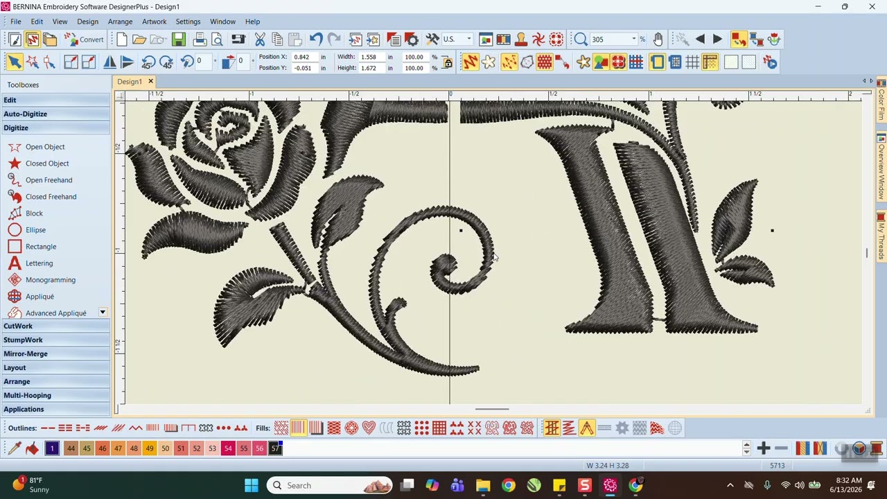 Digitize a monogram in Bernina V8 Digitizing Software