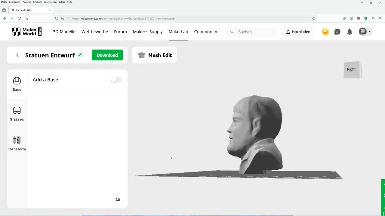 3D Büste erstellen von einem Bild mit Maker - World und MakerLab - Make My Statue Bambu Lab A1 Combo