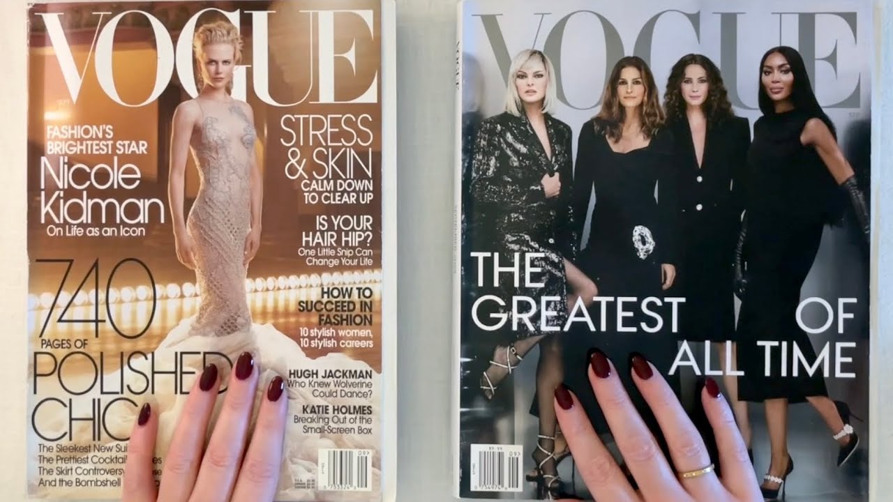 🍁 whisper ASMR magazine flip through · 2003 vs. 2023 vogue · part 2 of 2