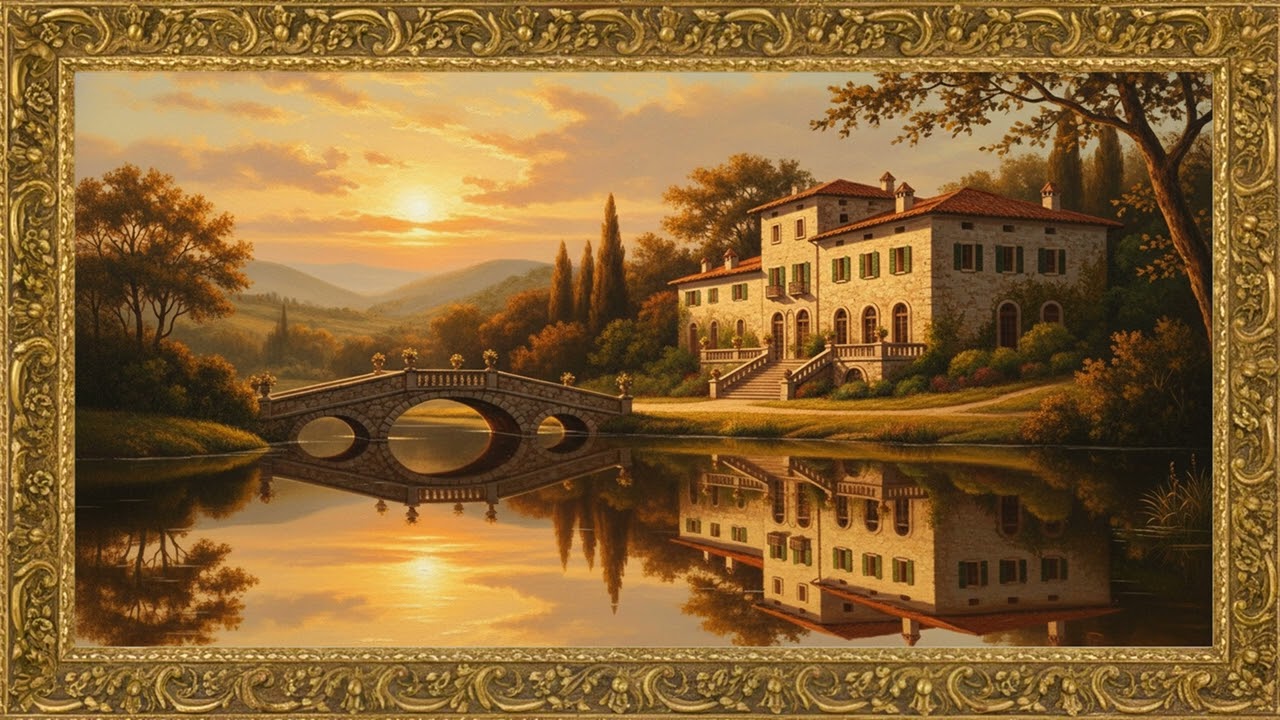 Refined Lake Villa with Stone Arch Reflection | Elegant Art Display