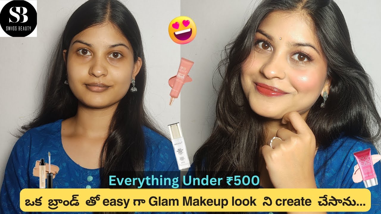 Swiss Beauty-One brand makeup look in Telugu • Easy Glam makeup look • beautybybhavs