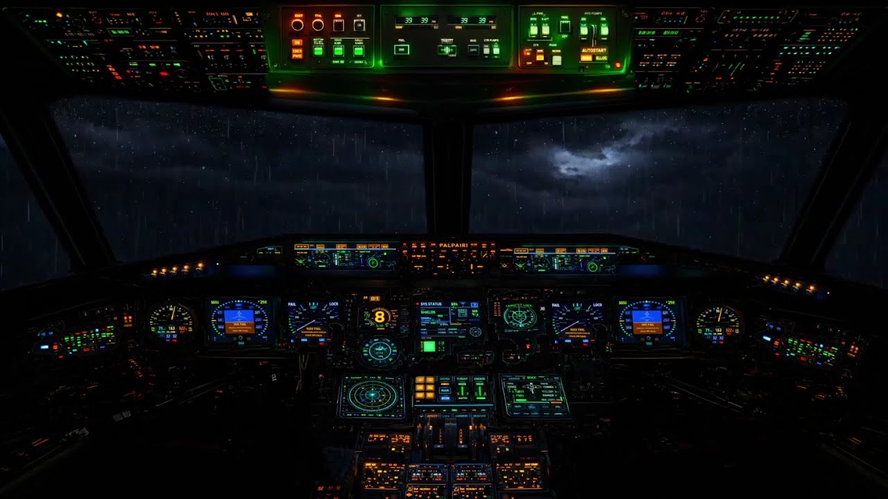 Rain & White Noise Dark Cockpit | For Sleep, Study, Or Reading 📖