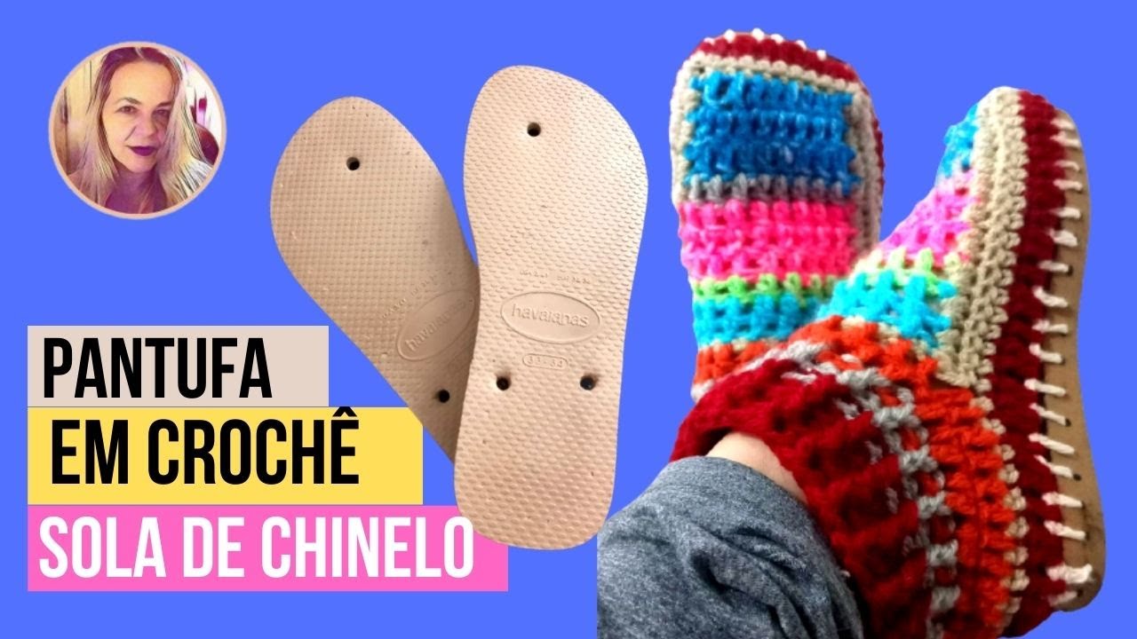 PANTUFA DE CROCHÊ COM SOLA DE CHINELO