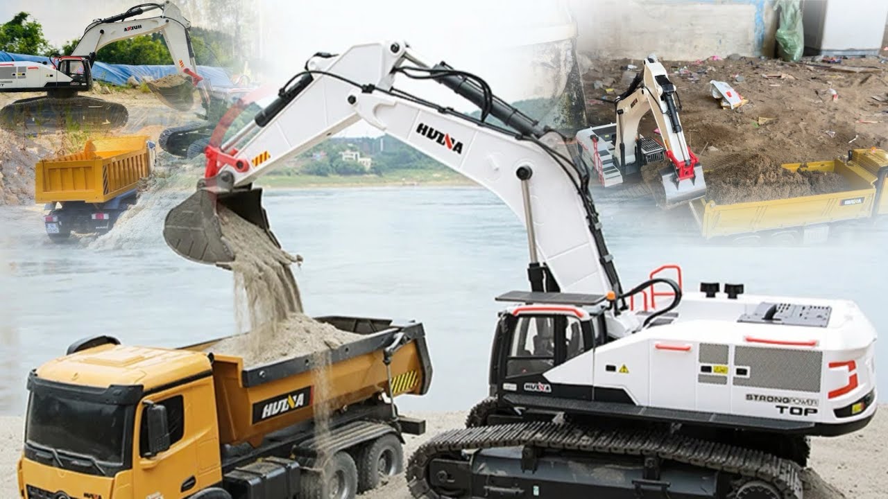 Truck gets stuck in a ditch but is rescued by an excavator by Huina 1594 RC// 2026