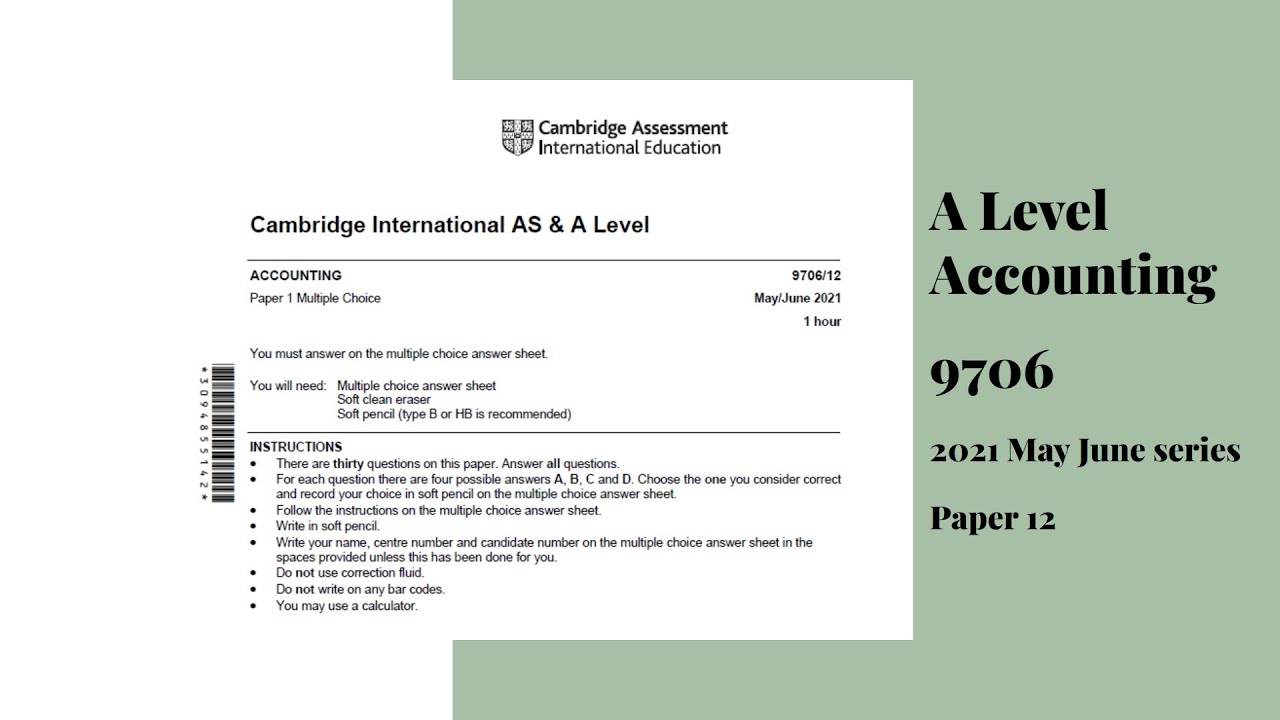 A Level Accounting May June 2021 Paper 12 9706/12