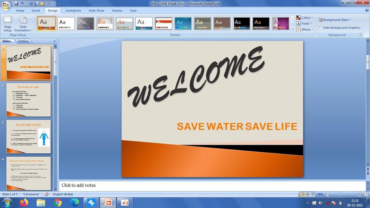 Make PowerPoint Presentation on Save water Save Life