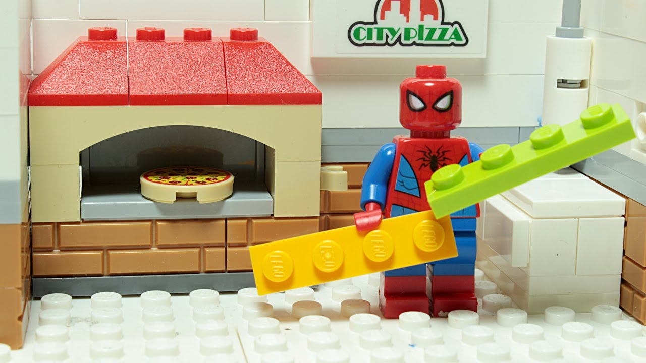 Lego Spiderman Brick Building Pizza Restaurant Superhero Animation