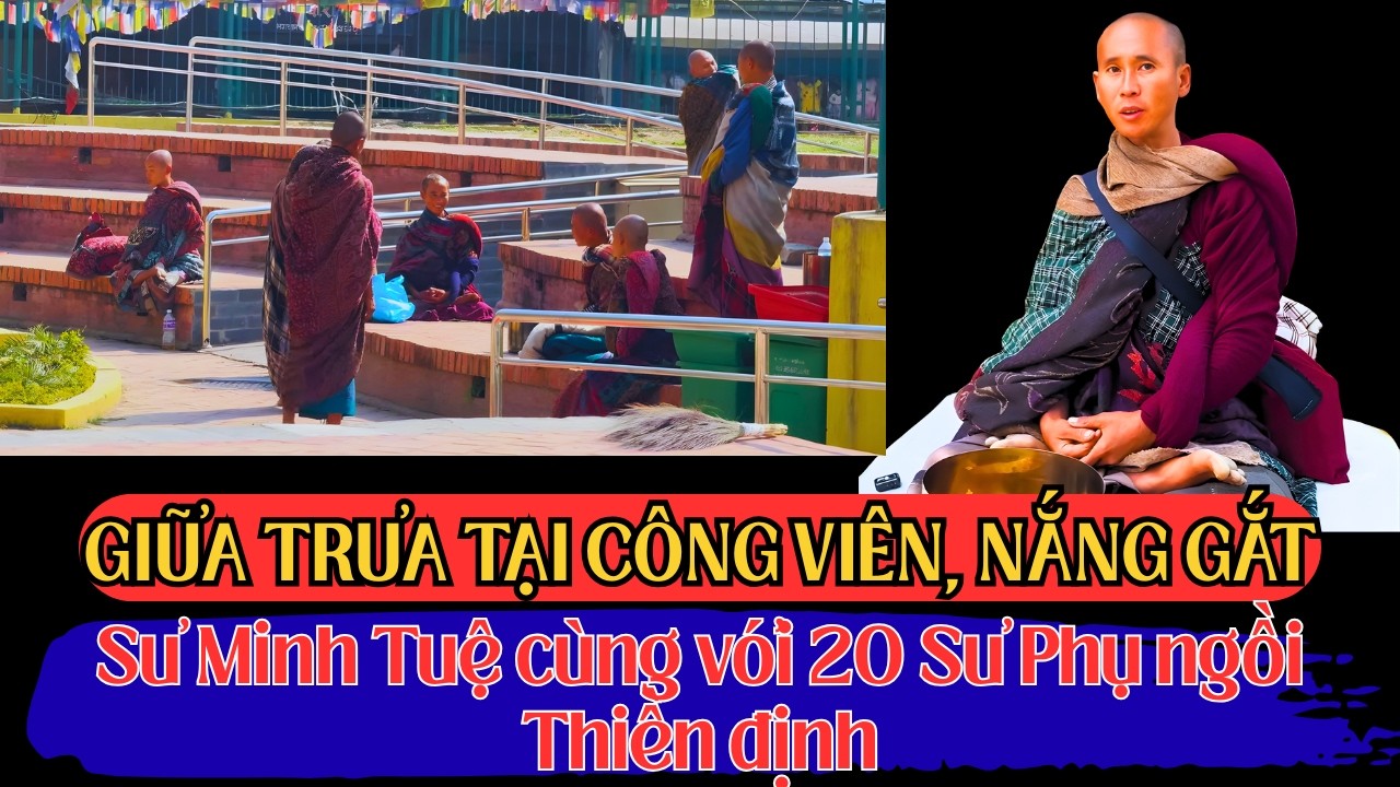 Ngay giữa Trưa Sư Minh Tuệ cùng với 20 Sư Phụ ngồi Thiền định tại công viên dưới trời nắng gắt