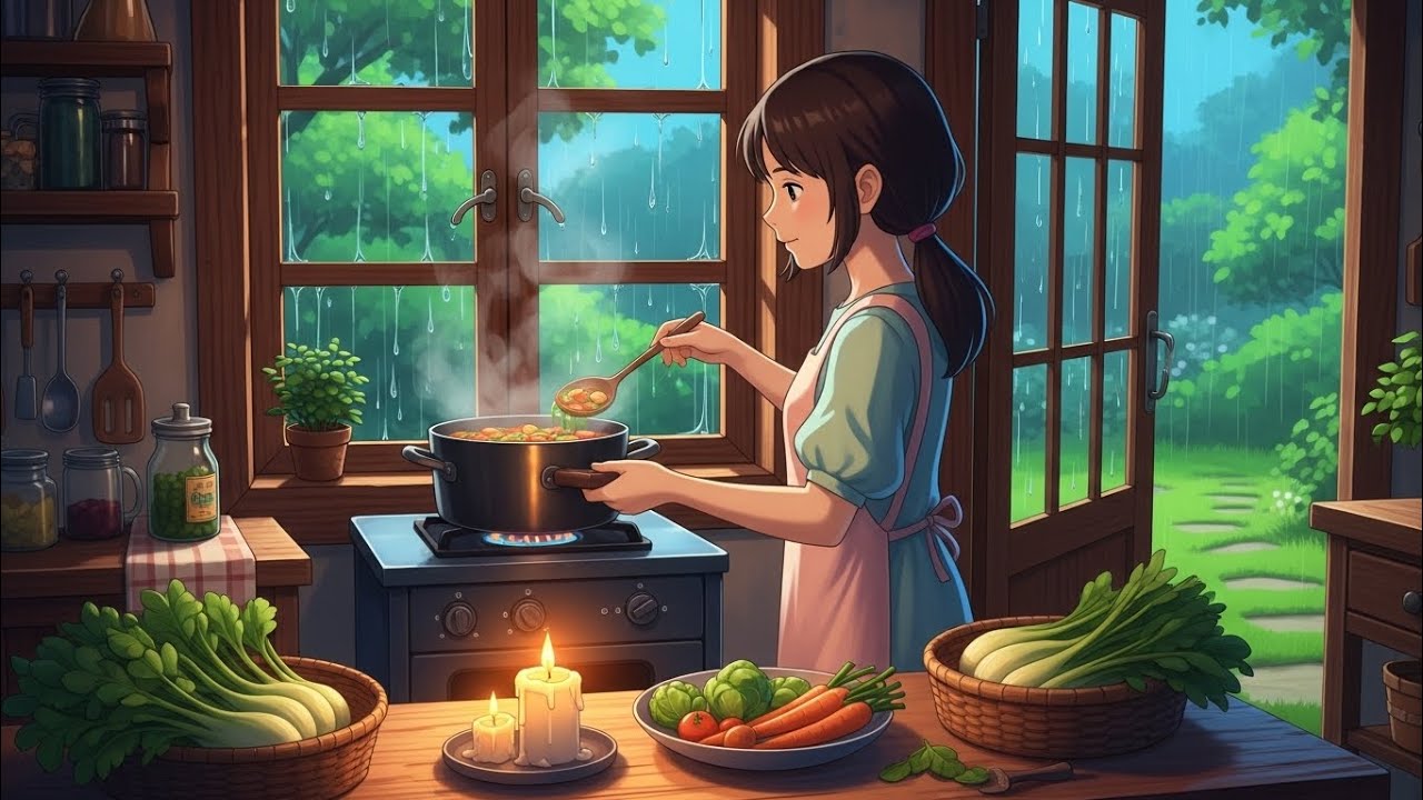 A Calm Rainy Day in the Garden 🌧️ | Harvesting Vegetables & Cozy Cottage Cooking