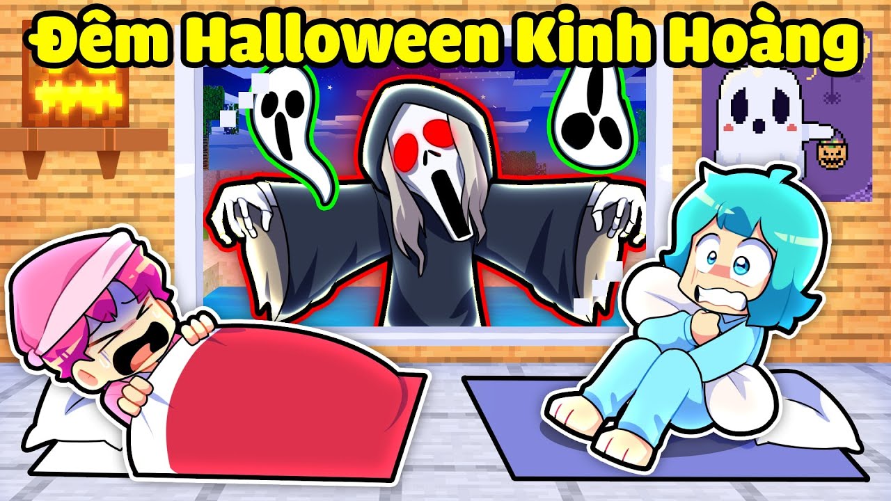 HIHA VÀ YUMMIE THỬ THÁCH 24H THOÁT KHỎI ĐÊM HALLOWEEN KINH HOÀNG TRONG MINECRAFT*HALLOWEEN HIHA AUT😱