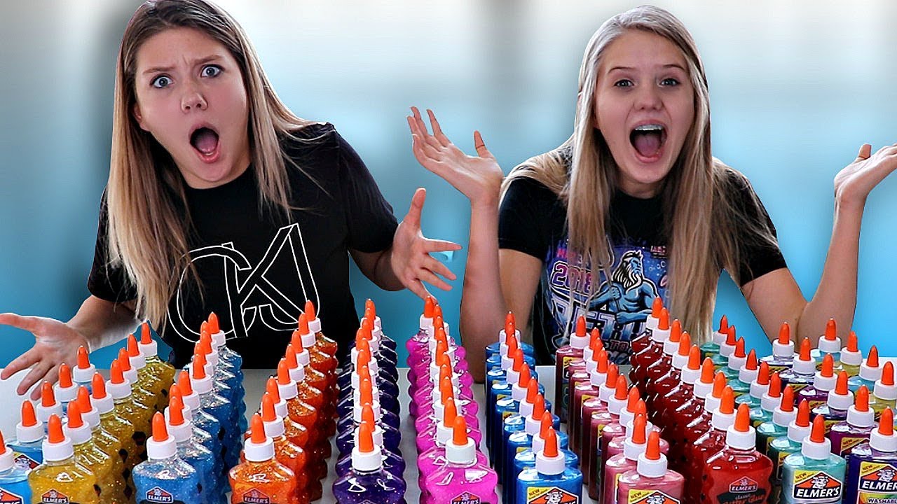 100 Bottles of Glue Slime Challenge || Taylor & Vanessa