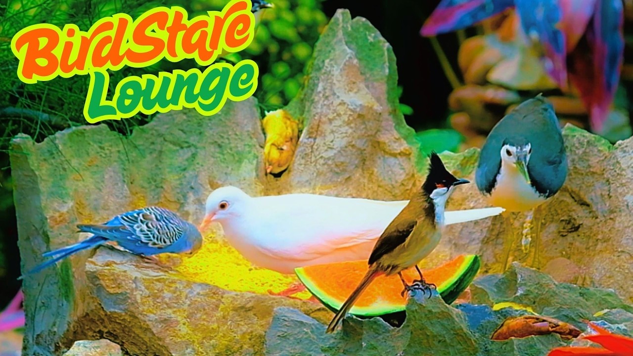 Cat TV 😺Beautiful Birds Enjoying Watermelon And Seeds In The Garden 😺Relaxing For Cats