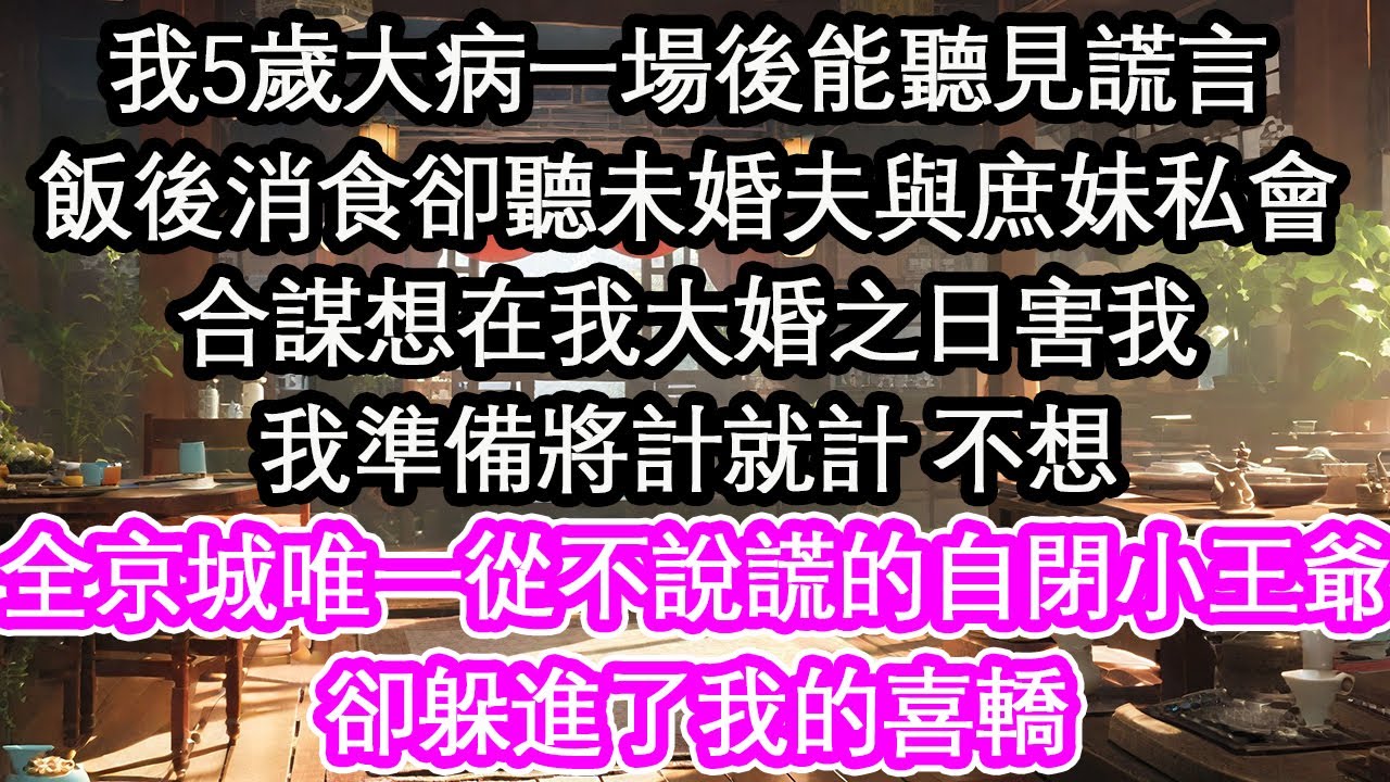 我5歲大病一場後能聽見謊言飯後消食卻聽未婚夫與庶妹私會合謀想在我大婚之日害我我準備將計就計 不想全京城唯一從不說謊的自閉小王爺卻躲進了我的喜轎【花開】【愛情】【生活】