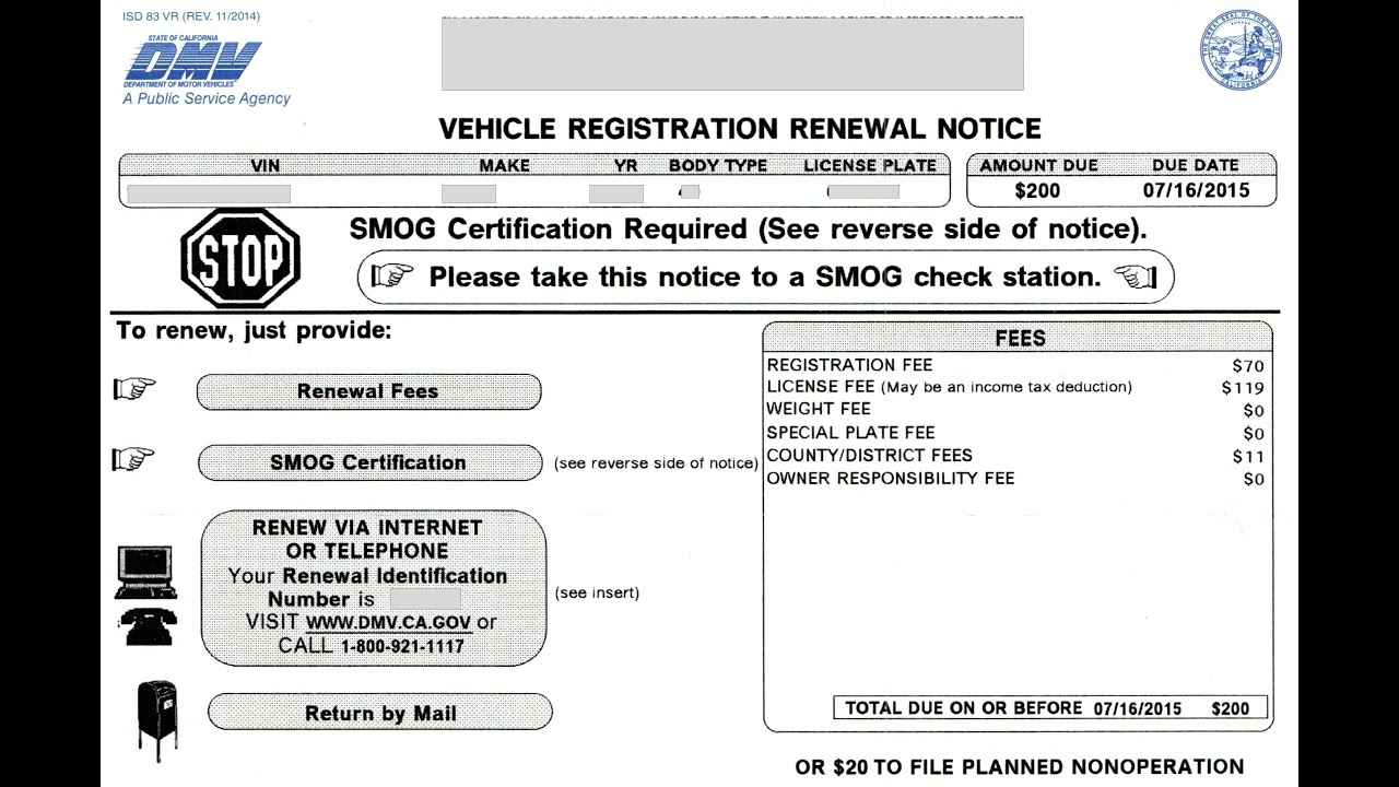 Vehicle Registration Renewal Notice