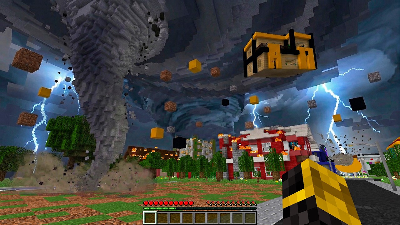 Un TORNADO Destruye la CIUDAD de PLATANOVILLA en MINECRAFT 😱