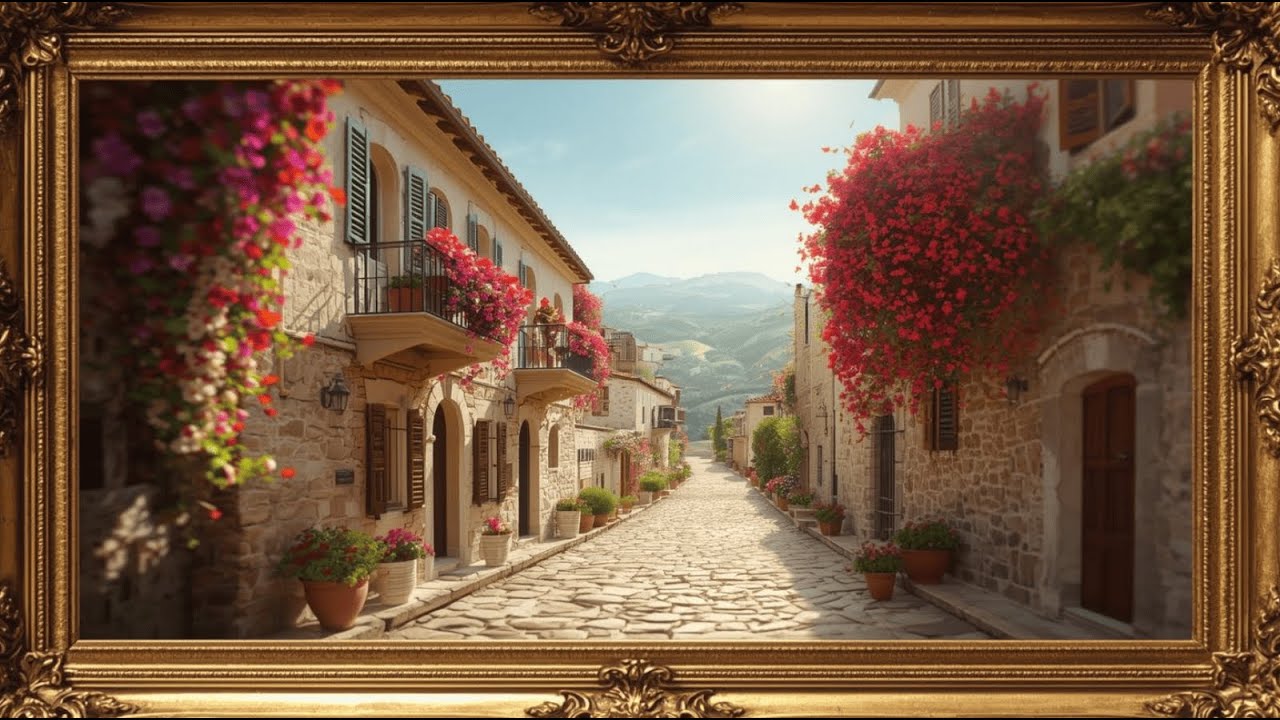 Charming European Village Painting | 1H TV Art Screensaver | Cozy Framed Wall Art in 4K