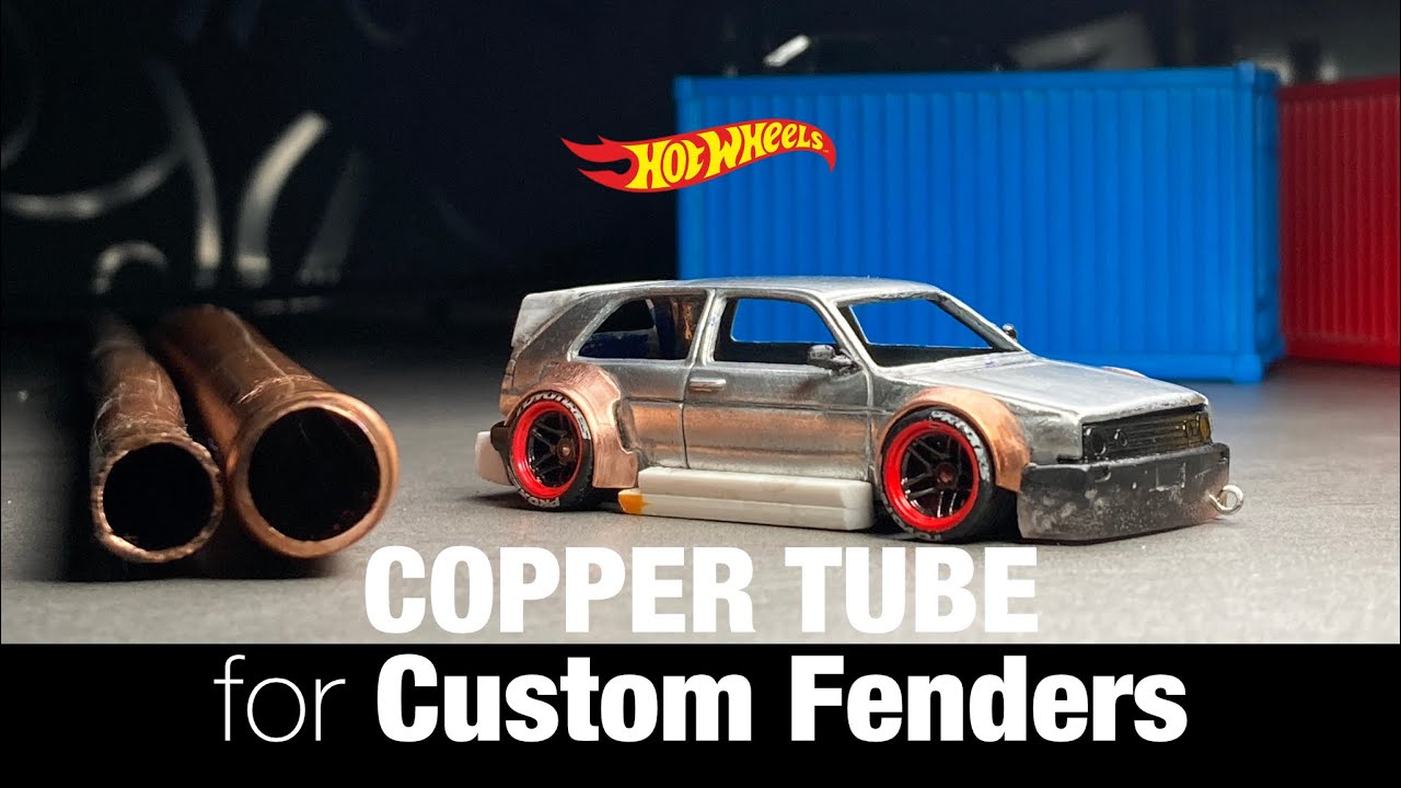 Custom Hot Wheels VW Golf MK2 fenders with copper tube