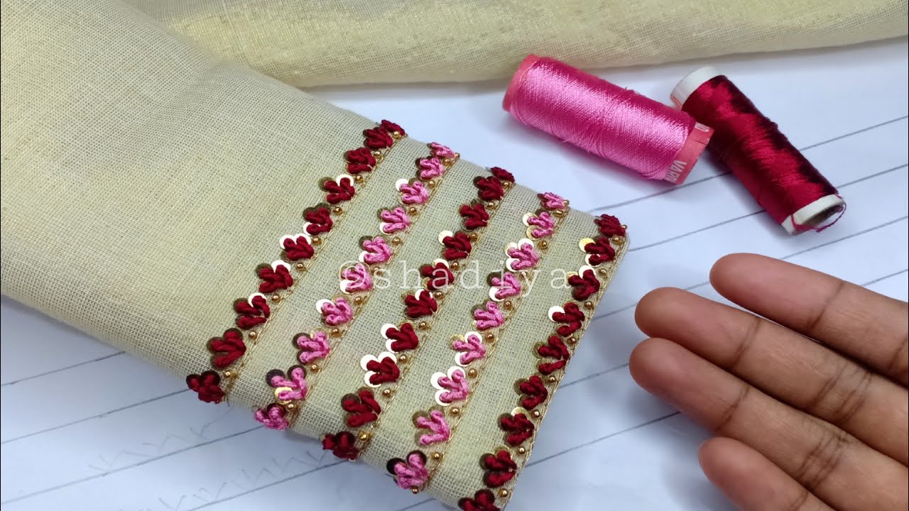 Silk thread sleeve embroidery design with long french knot |lavangam stitch
