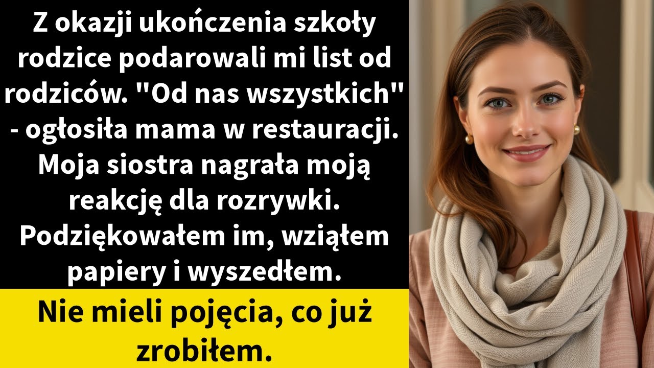 Z okazji ukończenia szkoły rodzice podarowali mi list od rodziców. 
