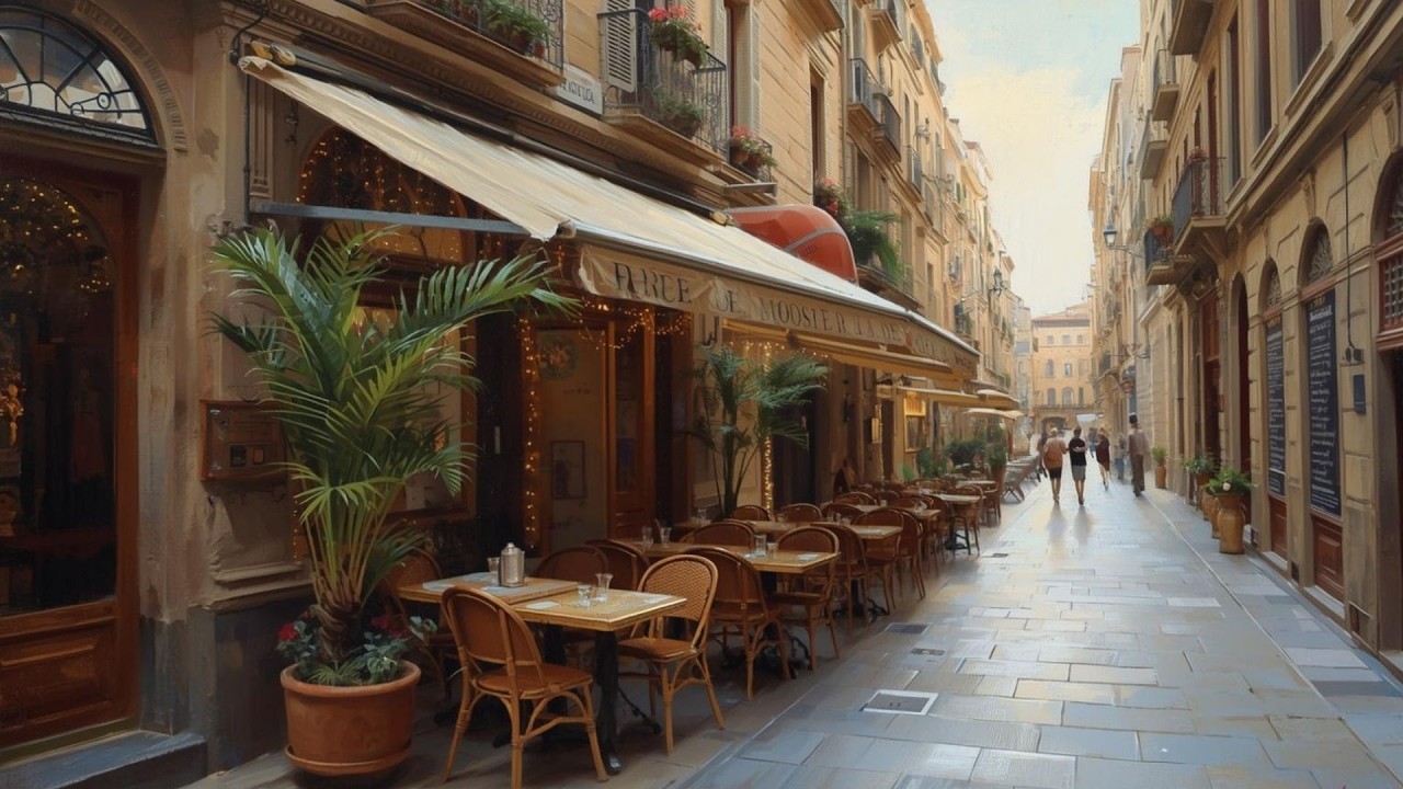 Rome Italy Cafe Street Scene Vintage Painting | Frame TV Art Display | 2-Hour Screensaver