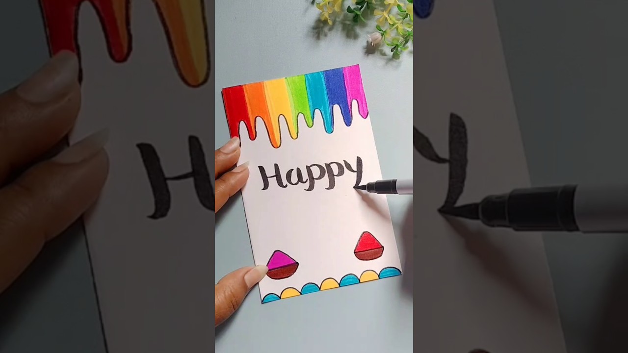 Diy Happy Holi Card Idea 🎉#shorts #happy holi card #art #trending #youtubeshorts
