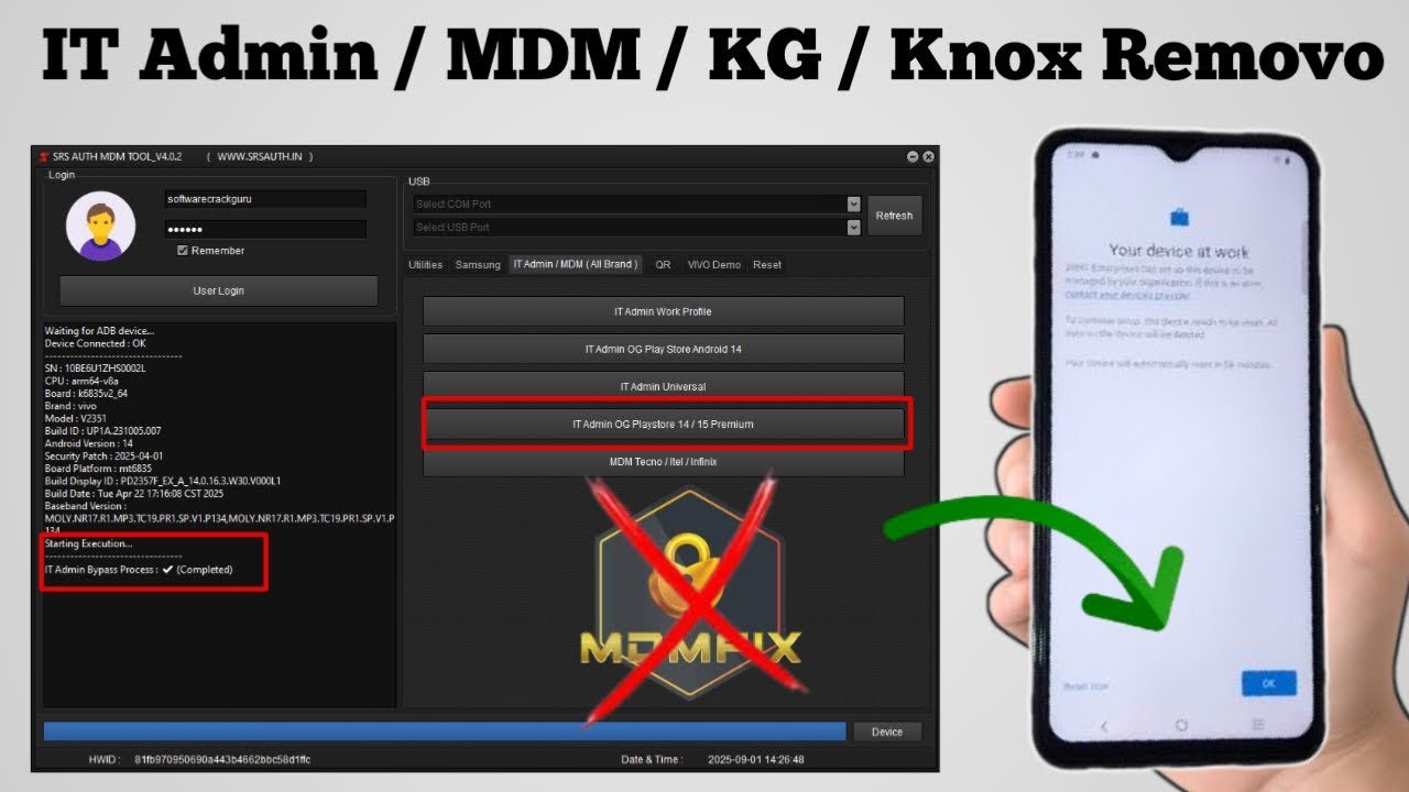 MDM/KG/ IT Admin Remove | Vivo / Realme / Tecno Samsung KG/MDM/Knox / IT Admin Lock Remove Free Tool