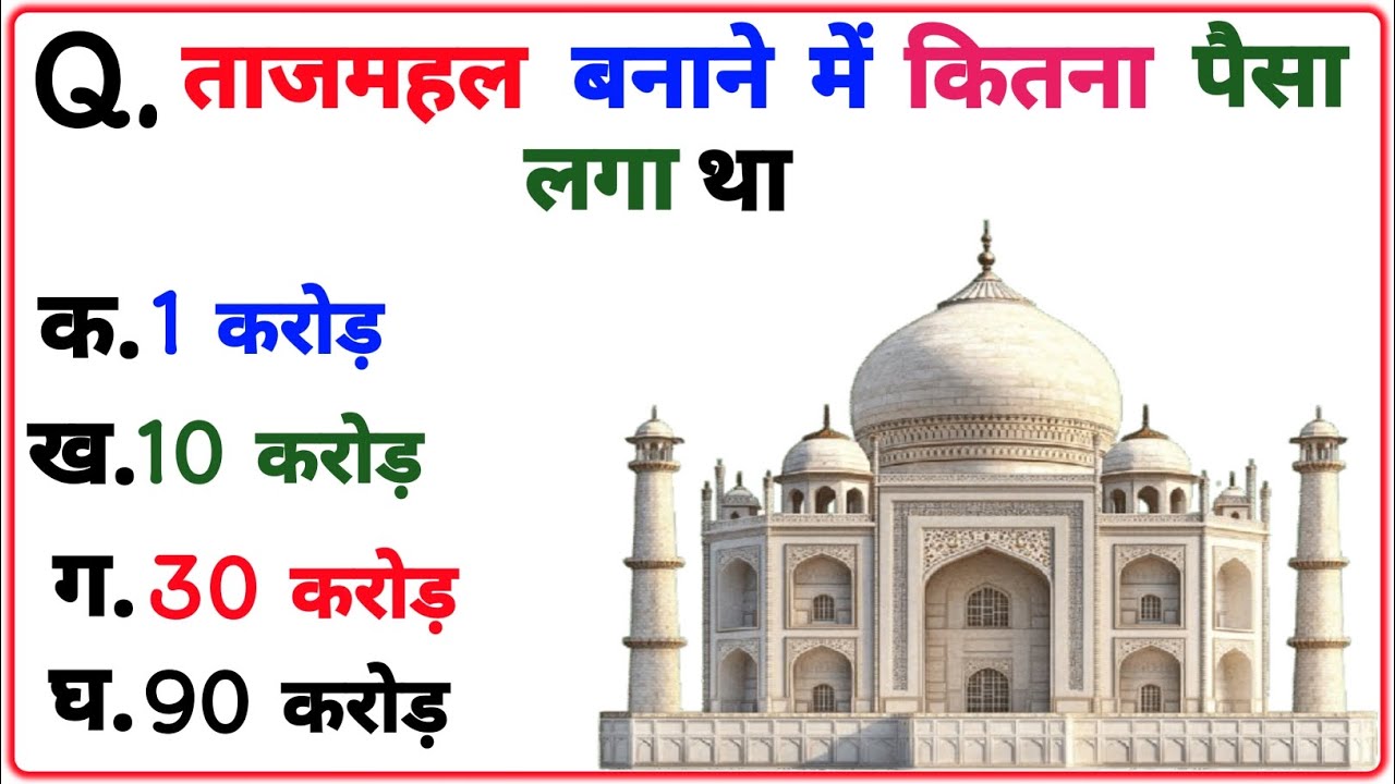 ताजमहल बनाने में कितना पैसा लगा है #Gk Question and Answer #Gk Quiz #Gk Masti Ghar #Gk Study 📚