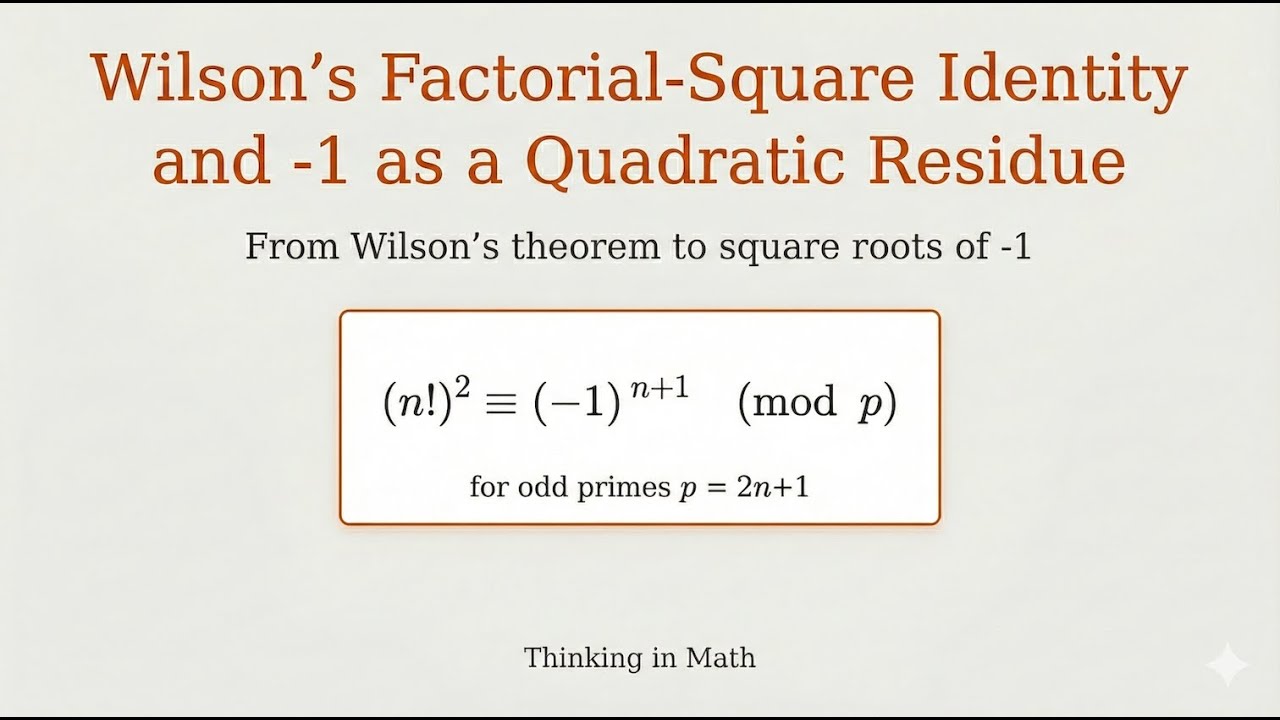 Wilson's Hidden Twin: The Factorial-Square Identity & -1 as Quadratic Residue